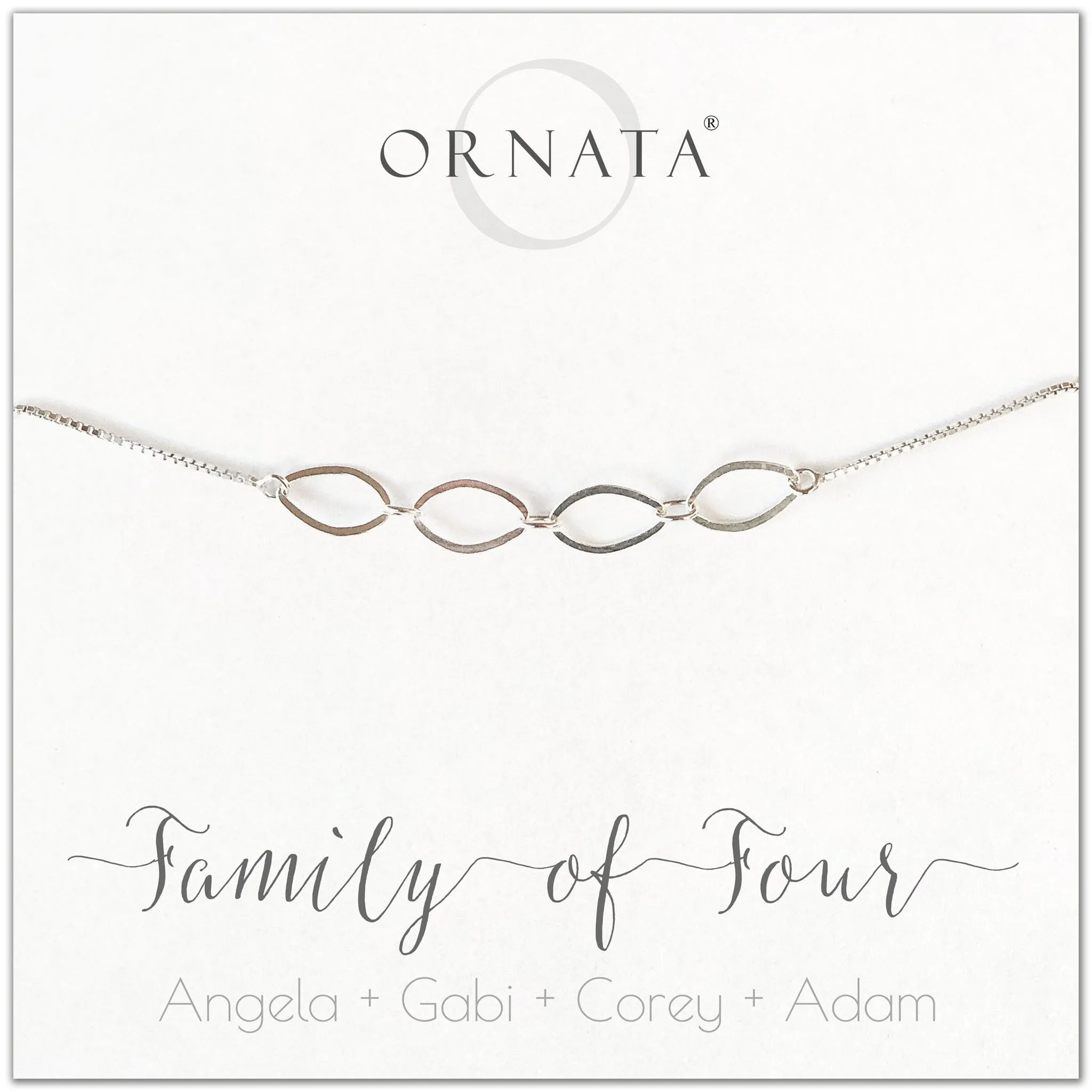 Mother's Day Jewelry - Family of Four Sterling Silver Bracelet - Personalized