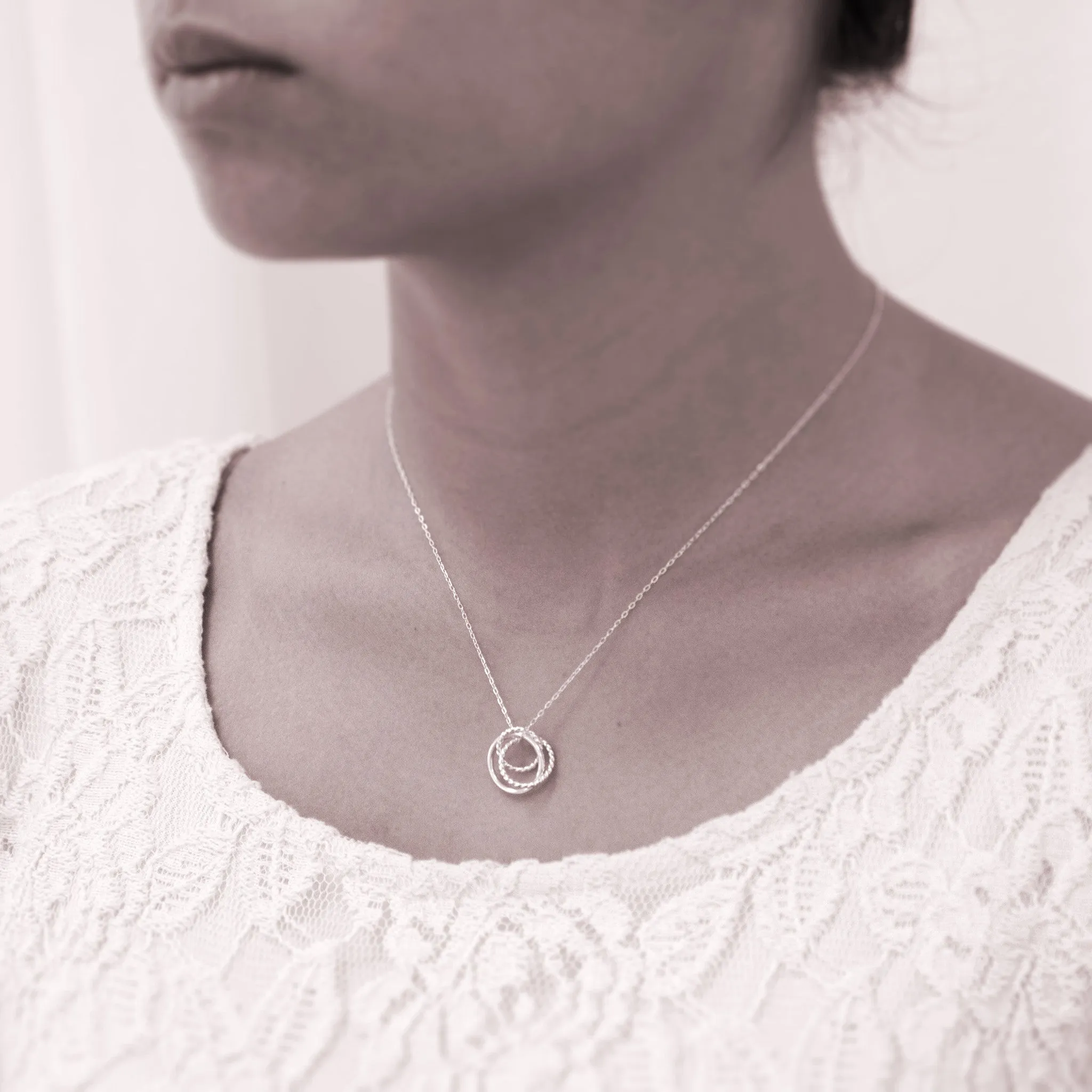 Mother's Day Jewelry - Family of Three Sterling Silver Necklace - Personalized