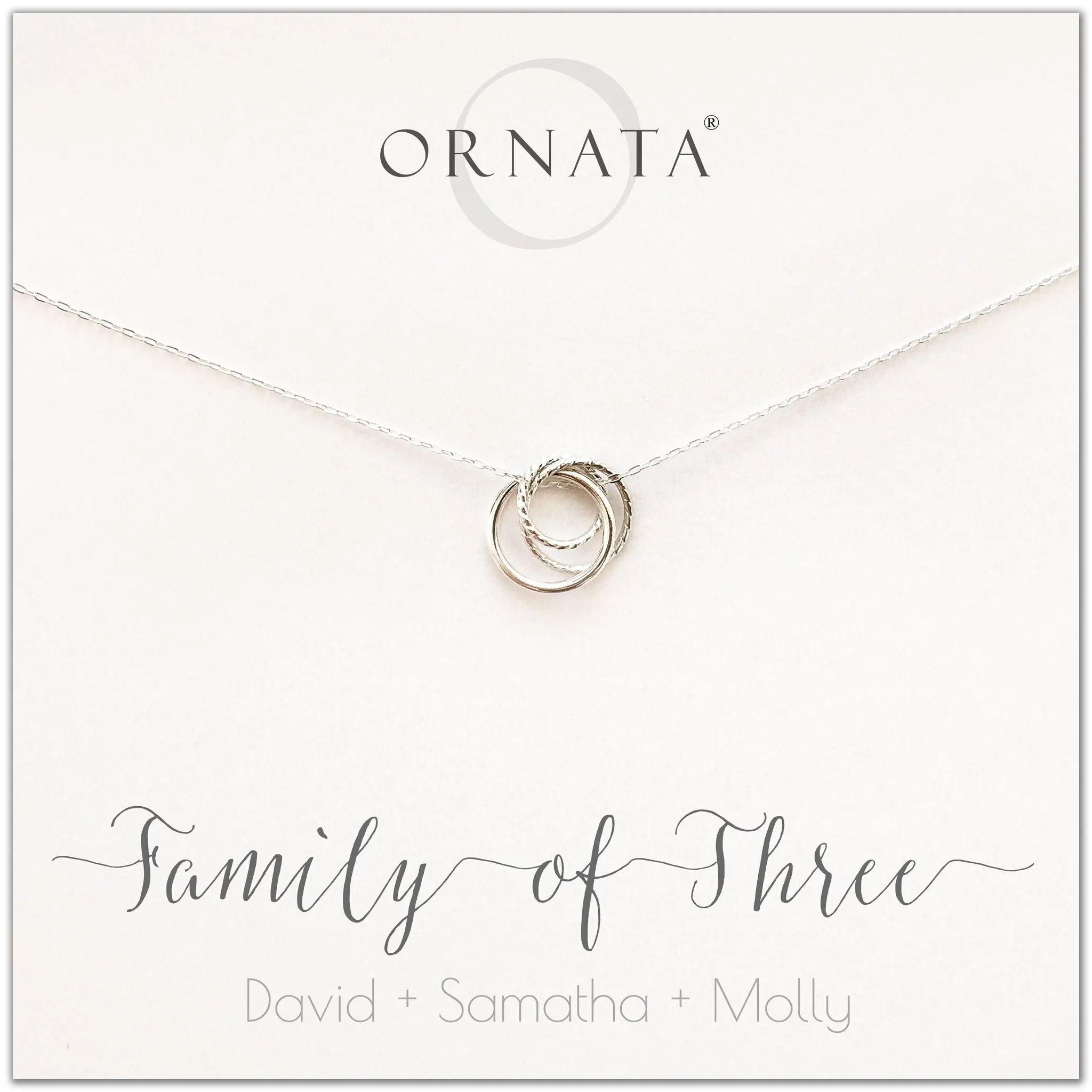 Mother's Day Jewelry - Family of Three Sterling Silver Necklace - Personalized