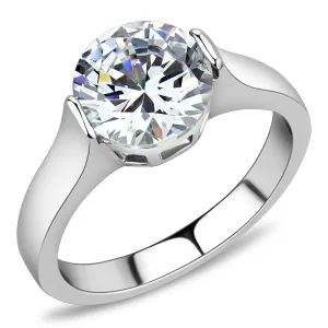 MT 2343 - High polished (no plating) Stainless Steel Ring with High Grade Crystals in Clear - Newest - April Birthstone