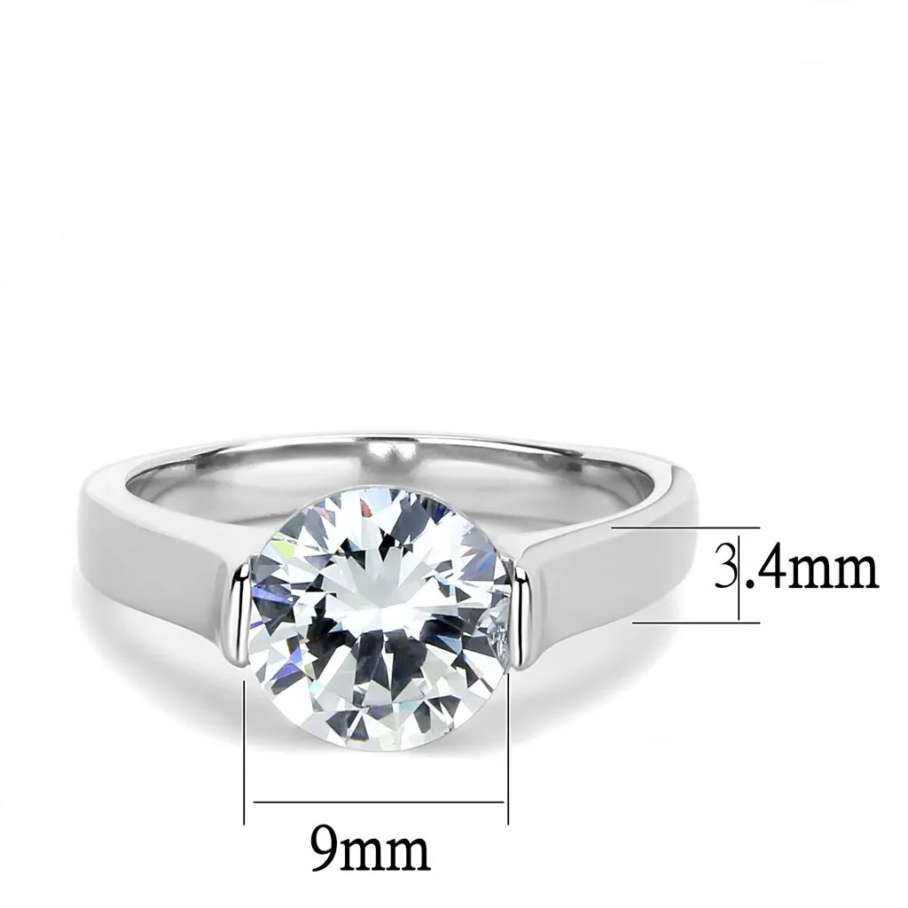 MT 2343 - High polished (no plating) Stainless Steel Ring with High Grade Crystals in Clear - Newest - April Birthstone