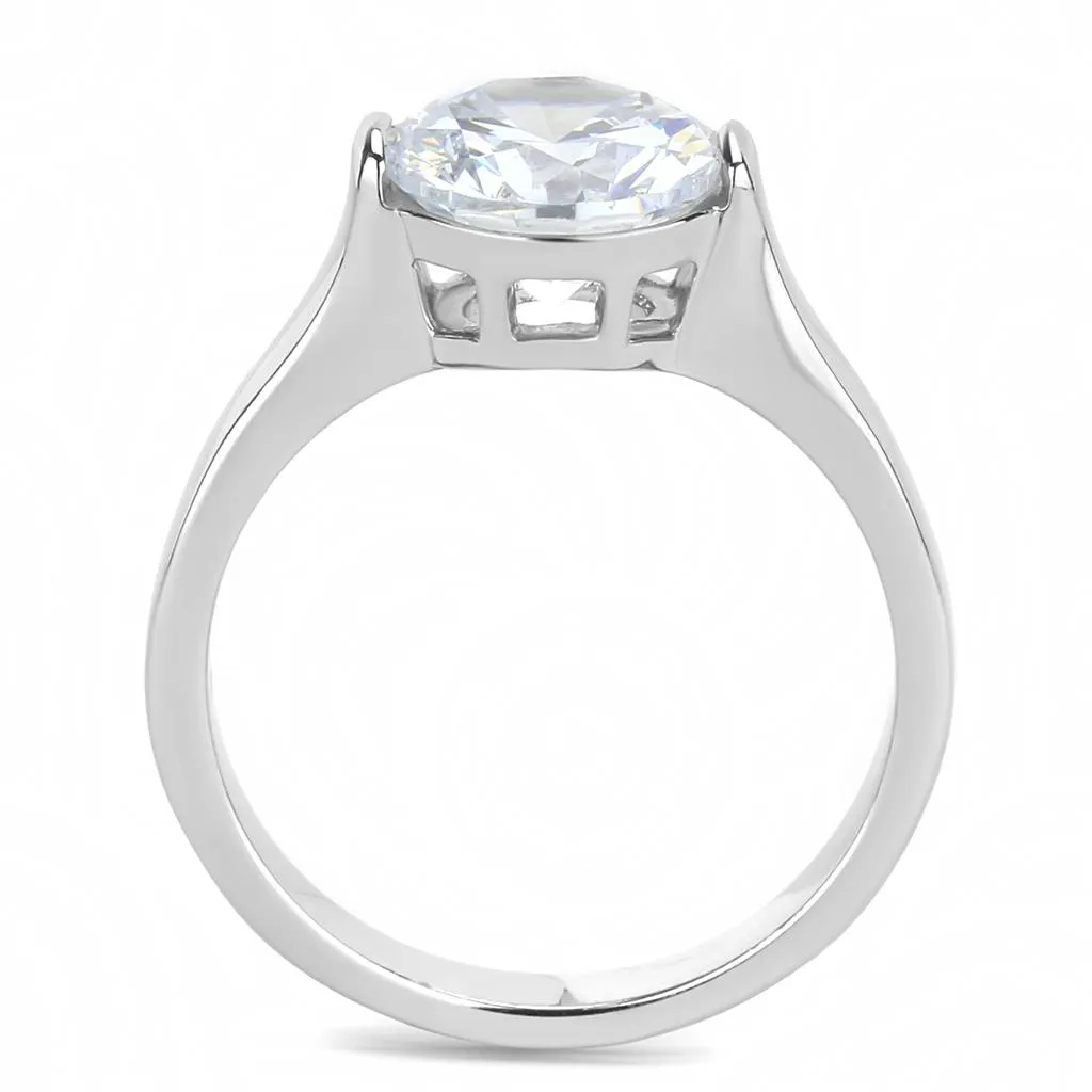 MT 2343 - High polished (no plating) Stainless Steel Ring with High Grade Crystals in Clear - Newest - April Birthstone