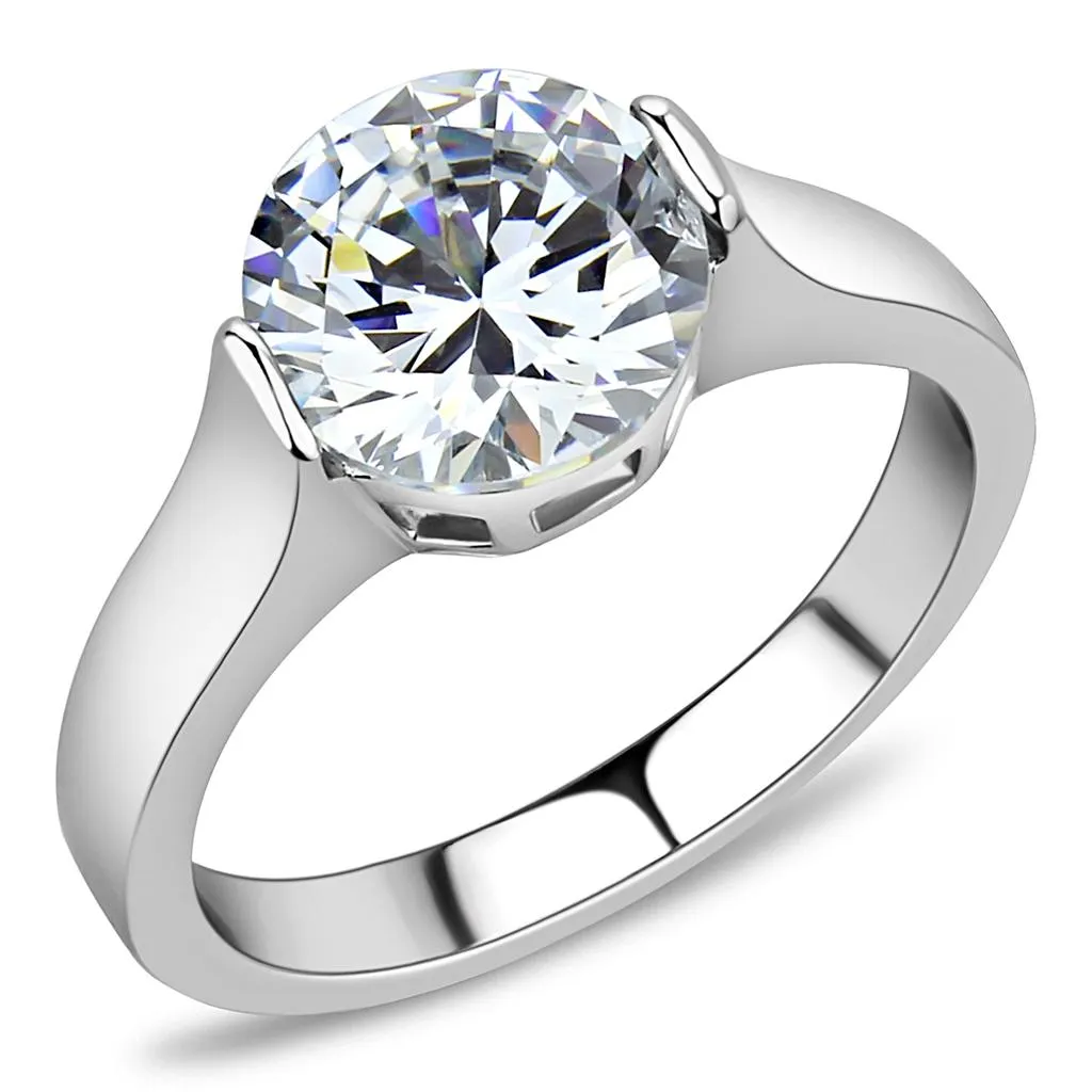 MT 2343 - High polished (no plating) Stainless Steel Ring with High Grade Crystals in Clear - Newest - April Birthstone