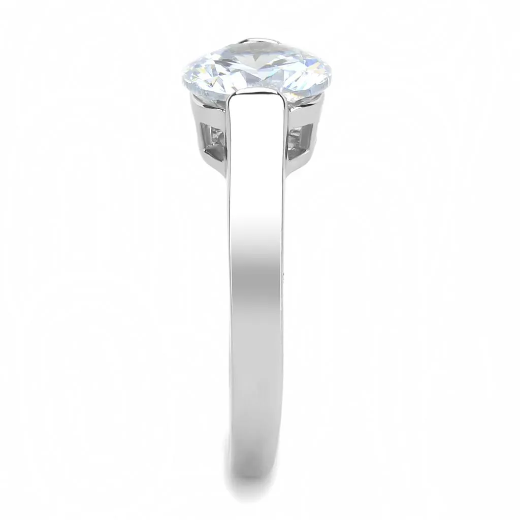 MT 2343 - High polished (no plating) Stainless Steel Ring with High Grade Crystals in Clear - Newest - April Birthstone