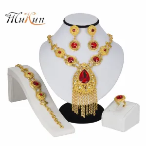 MUKUN Bridal Jewelry Sets Gold Color Jewelry Set Trendy Necklace Earrings Bracelet Set For Women Dubai Jewelry Set Gift Boxes