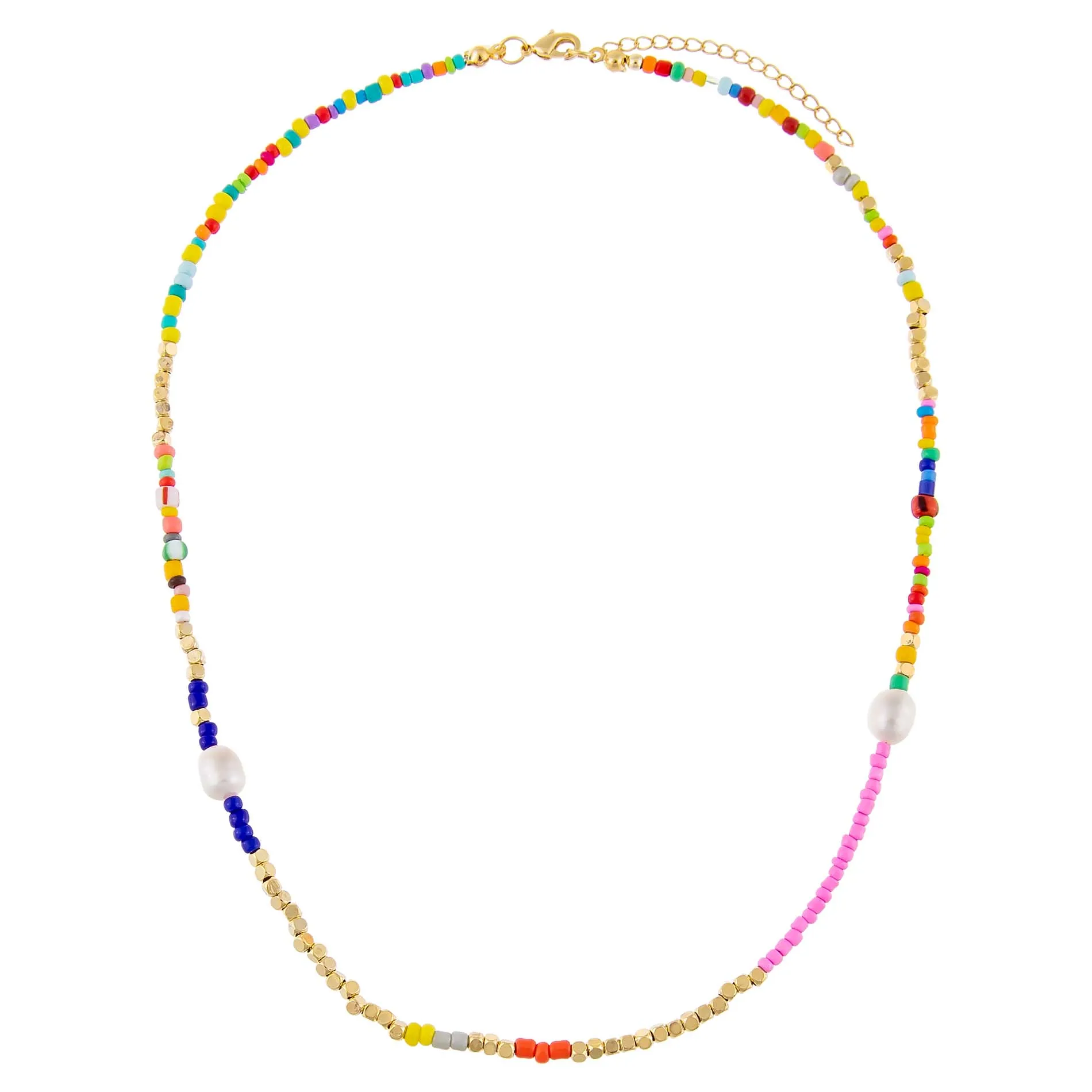 Multi Color Beaded X Pearl Necklace