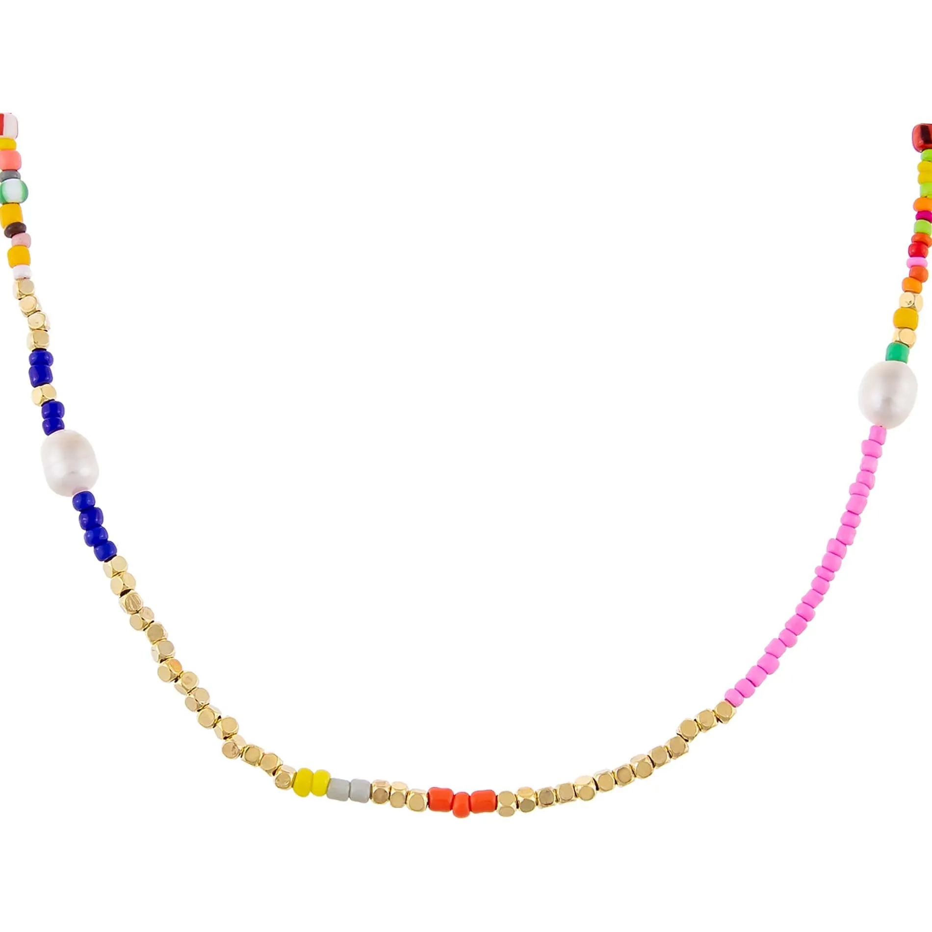 Multi Color Beaded X Pearl Necklace