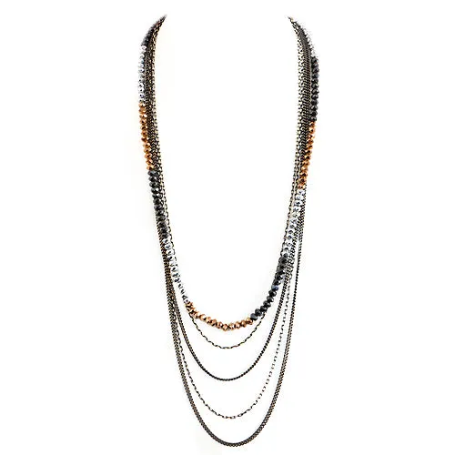 MULTI COLOR COPPER AND SILVER MIXED BEAD FIVE-STRAND LONG NECKLACE  #HNN92359_COP-SIL-HEM (TB5/R-TH14-15)
