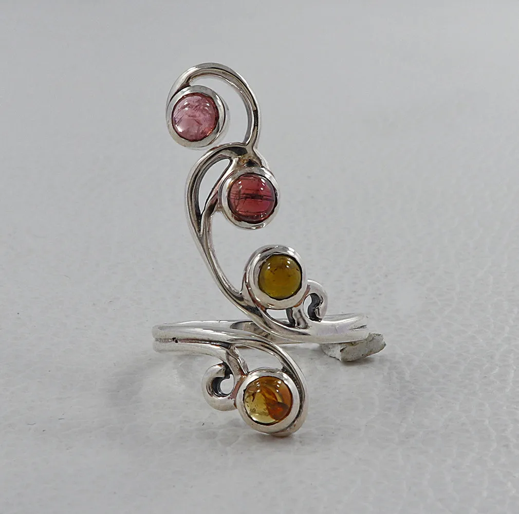 Multi Tourmaline Silver Ring