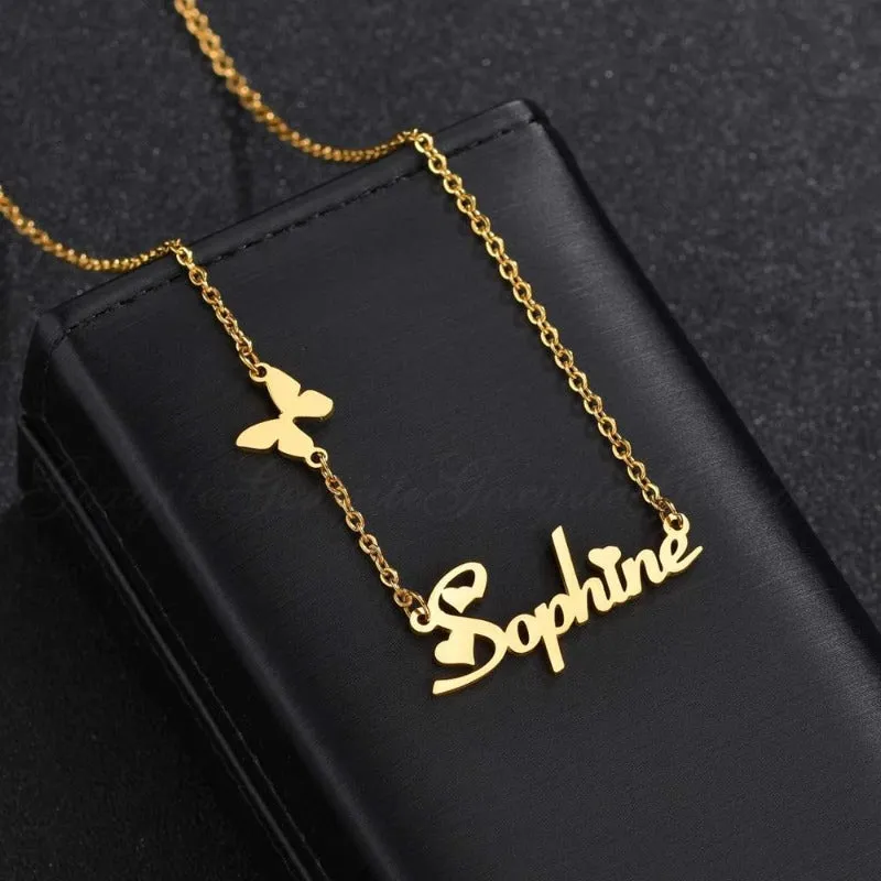 Nameplate Gold Necklace Butterfly  For Women Anniverssary Jewelry