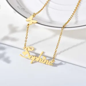 Nameplate Gold Necklace Butterfly  For Women Anniverssary Jewelry