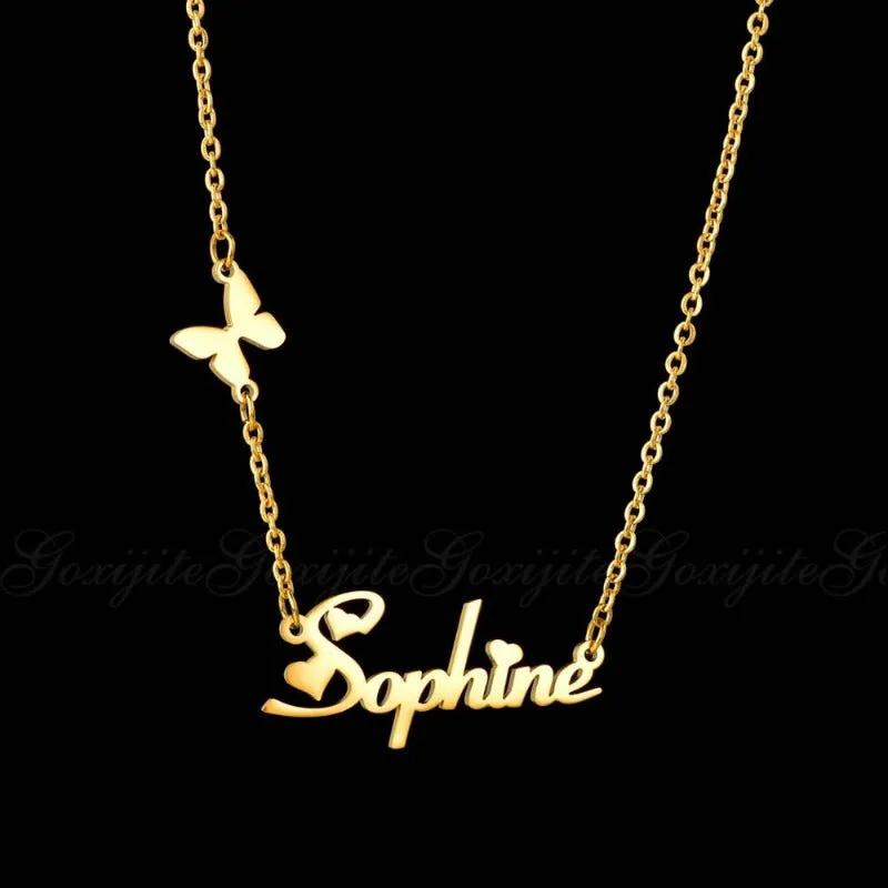 Nameplate Gold Necklace Butterfly  For Women Anniverssary Jewelry