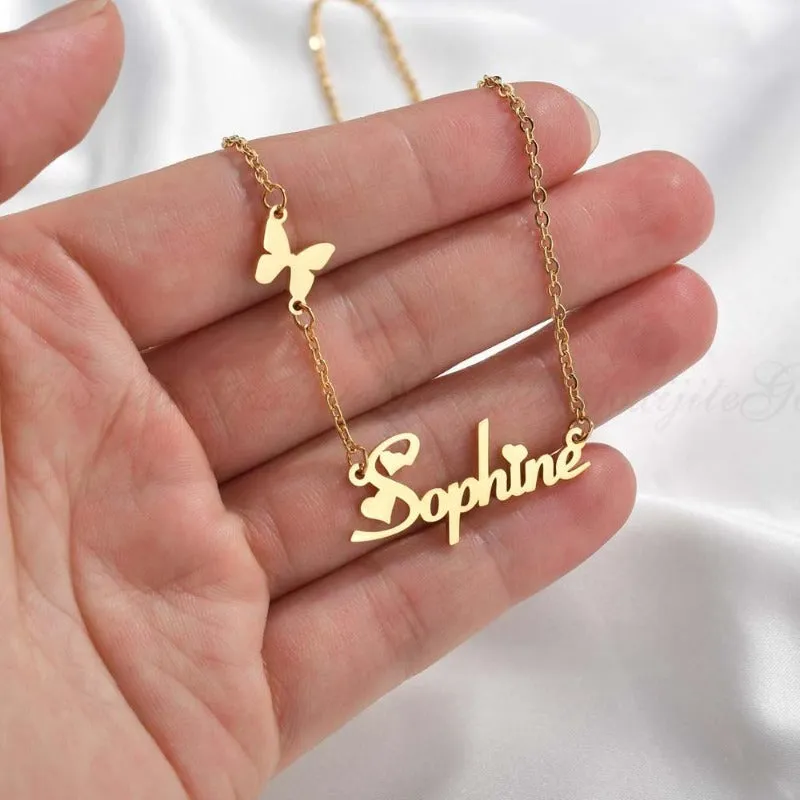 Nameplate Gold Necklace Butterfly  For Women Anniverssary Jewelry