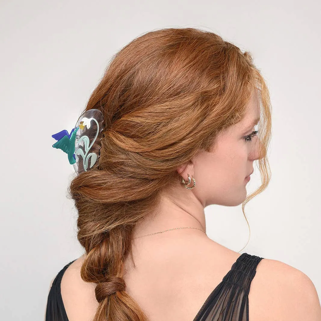 Narcissus Flower and Hummingbird Clear Acetate Hair Claw