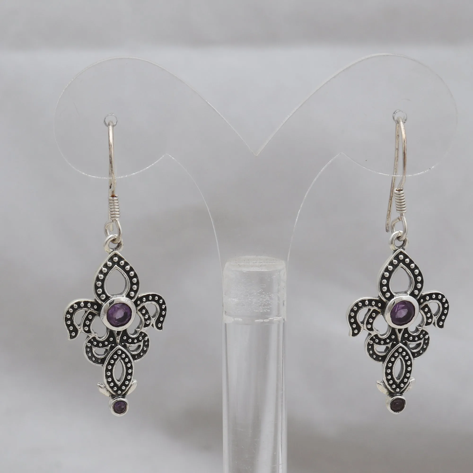 Natural Amethyst Silver Earrings