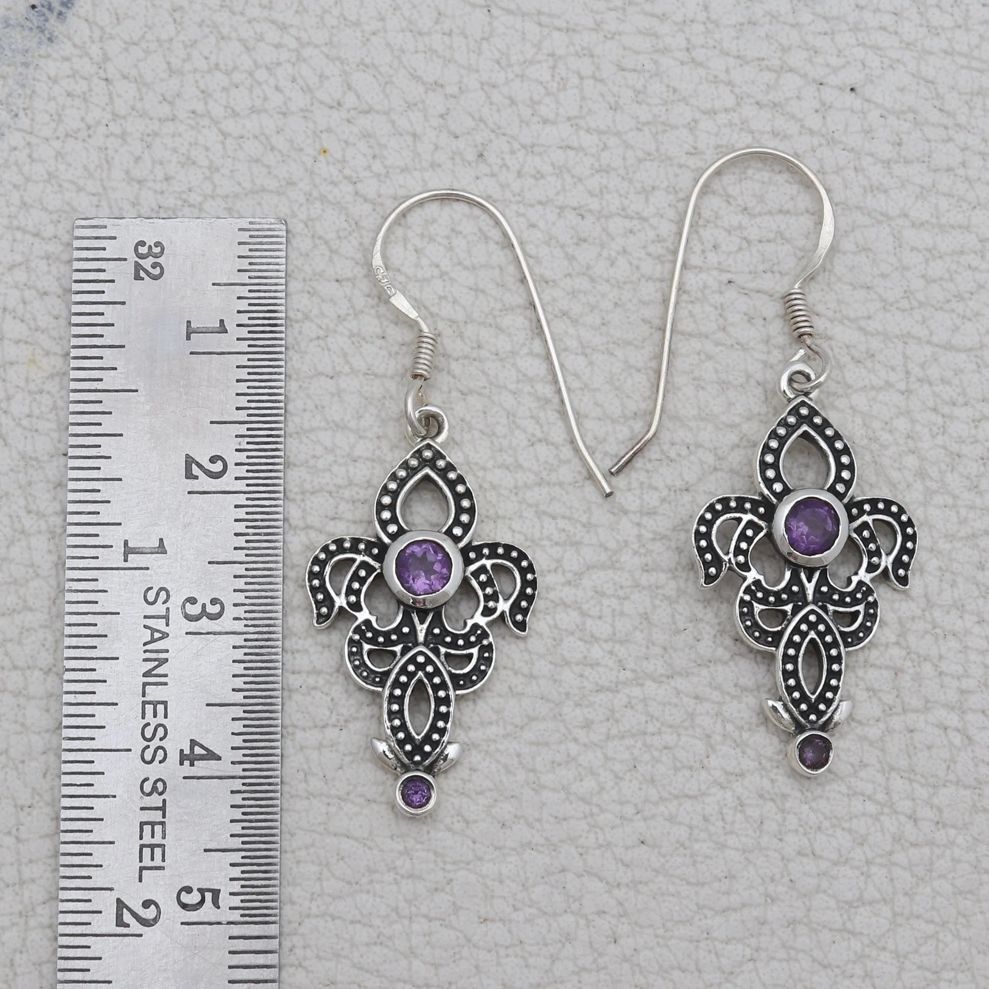 Natural Amethyst Silver Earrings