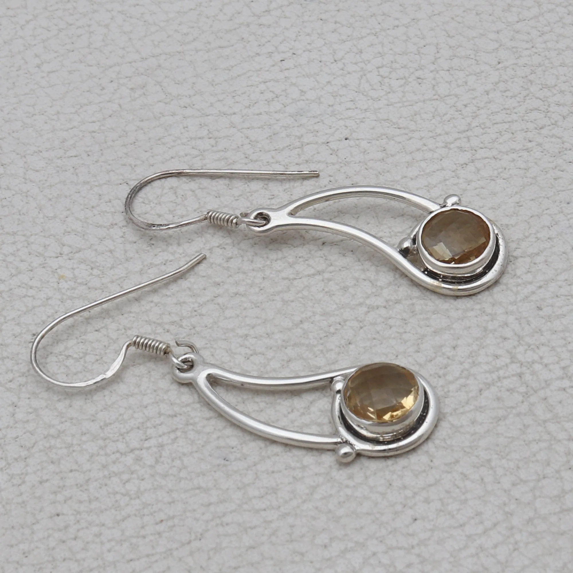 Natural Citrine Silver Earrings