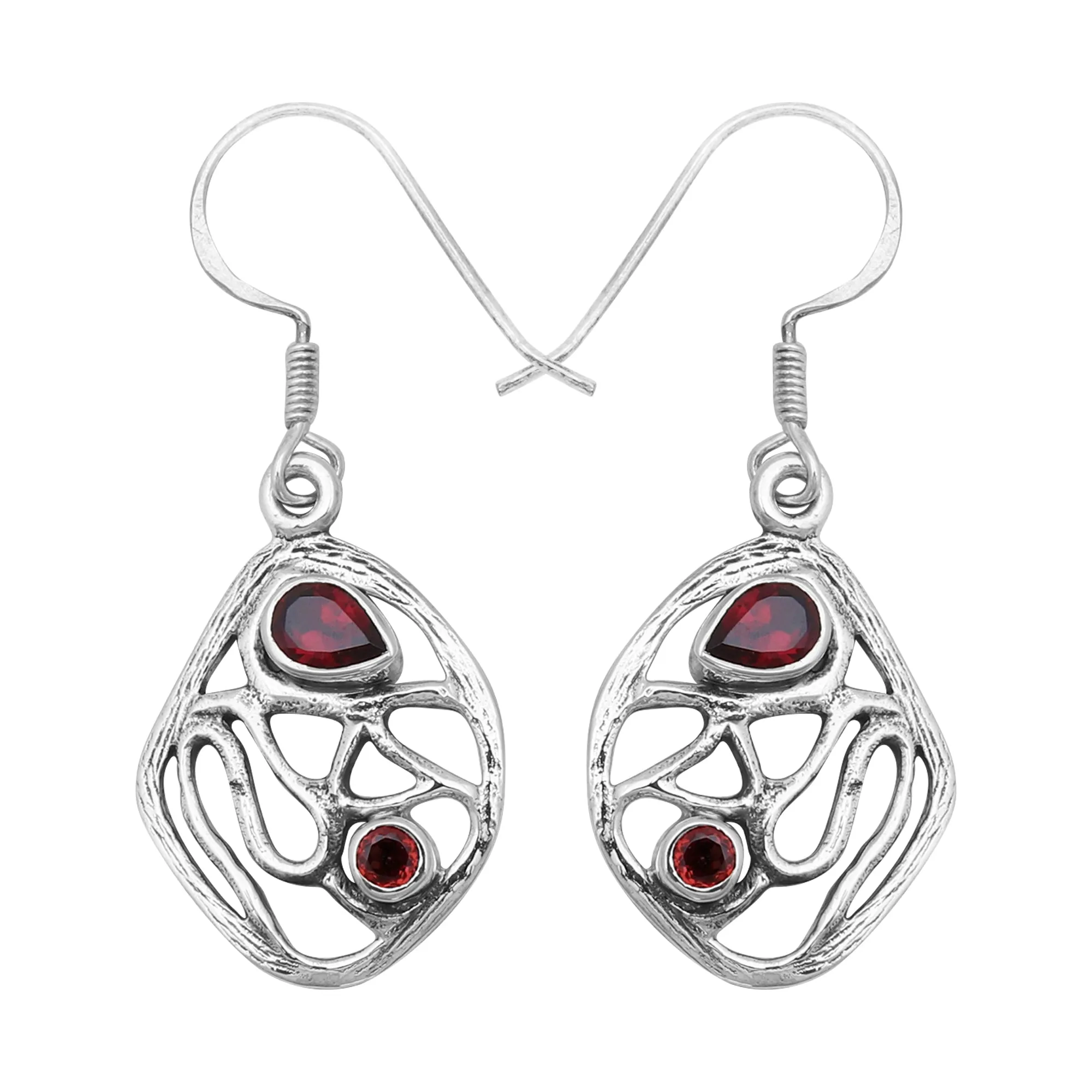 Natural Garnet Silver Earrings