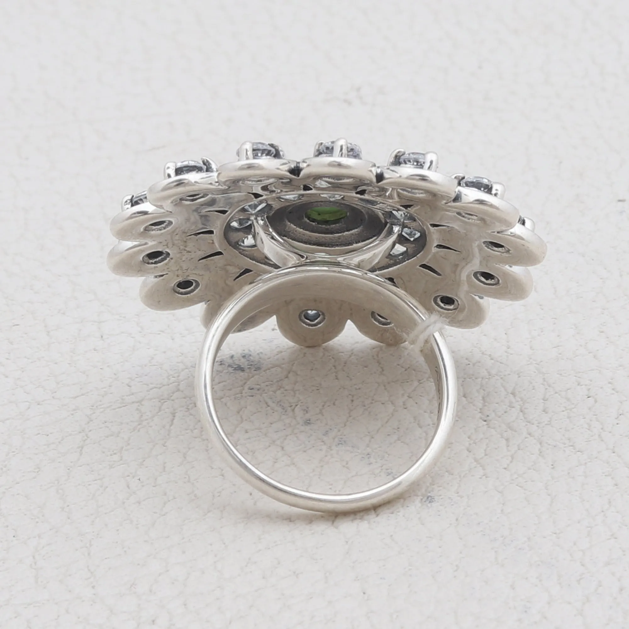 Natural Green Opal Silver Ring