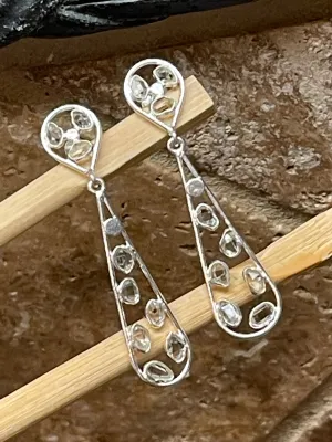 Natural Herkimer Diamond 925 Solid Sterling Silver Earrings 50mm