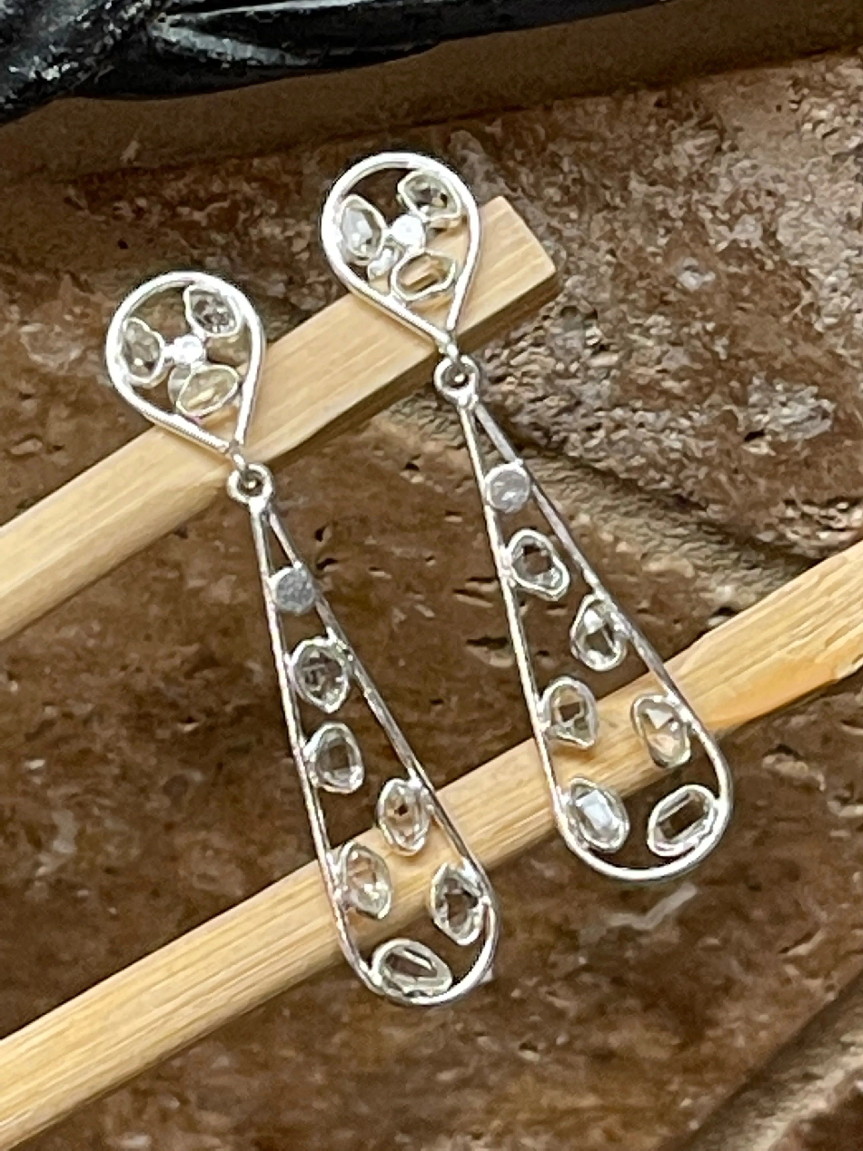 Natural Herkimer Diamond 925 Solid Sterling Silver Earrings 50mm