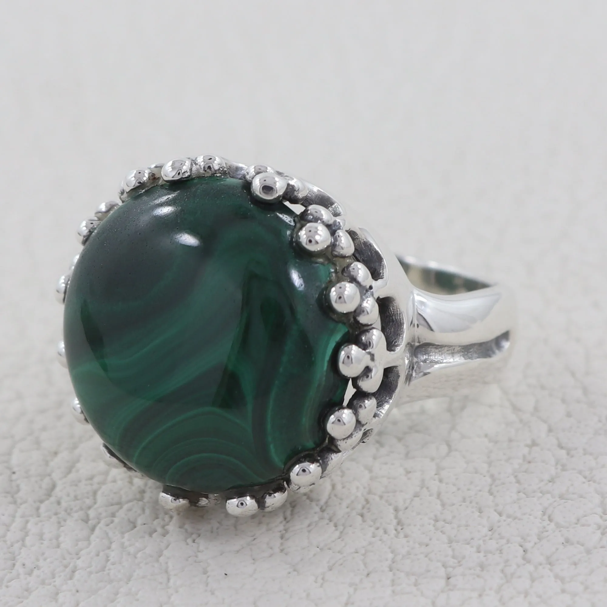 Natural Malachite Silver Ring