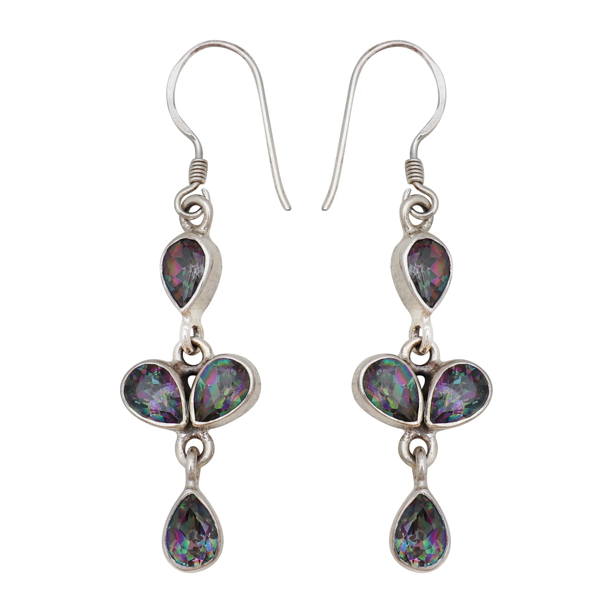 Natural Mystic Quartz Silver Earrings