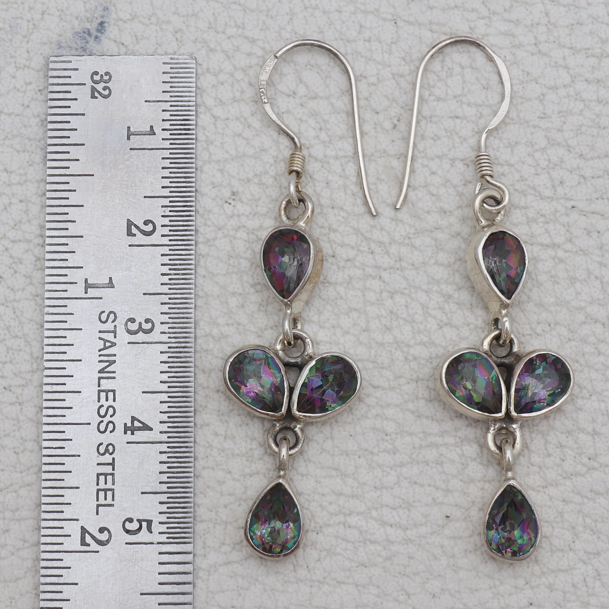 Natural Mystic Quartz Silver Earrings