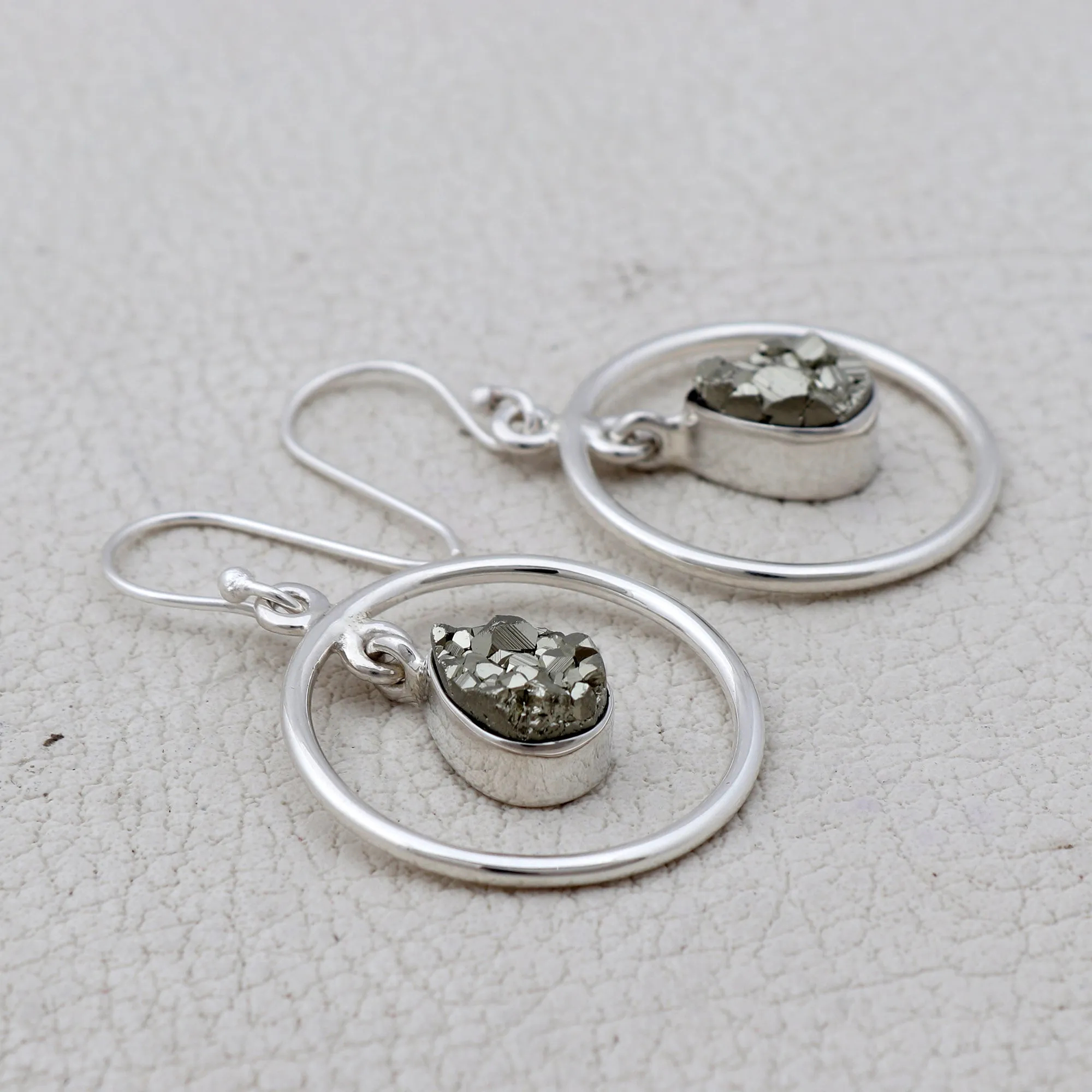 Natural Pyrite Silver Earrings