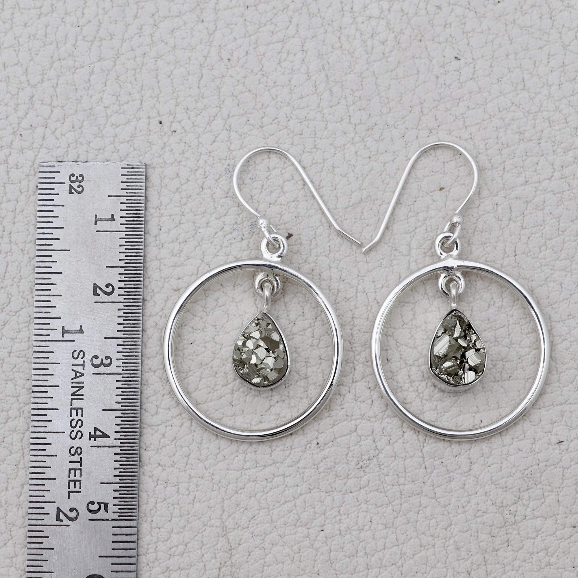 Natural Pyrite Silver Earrings