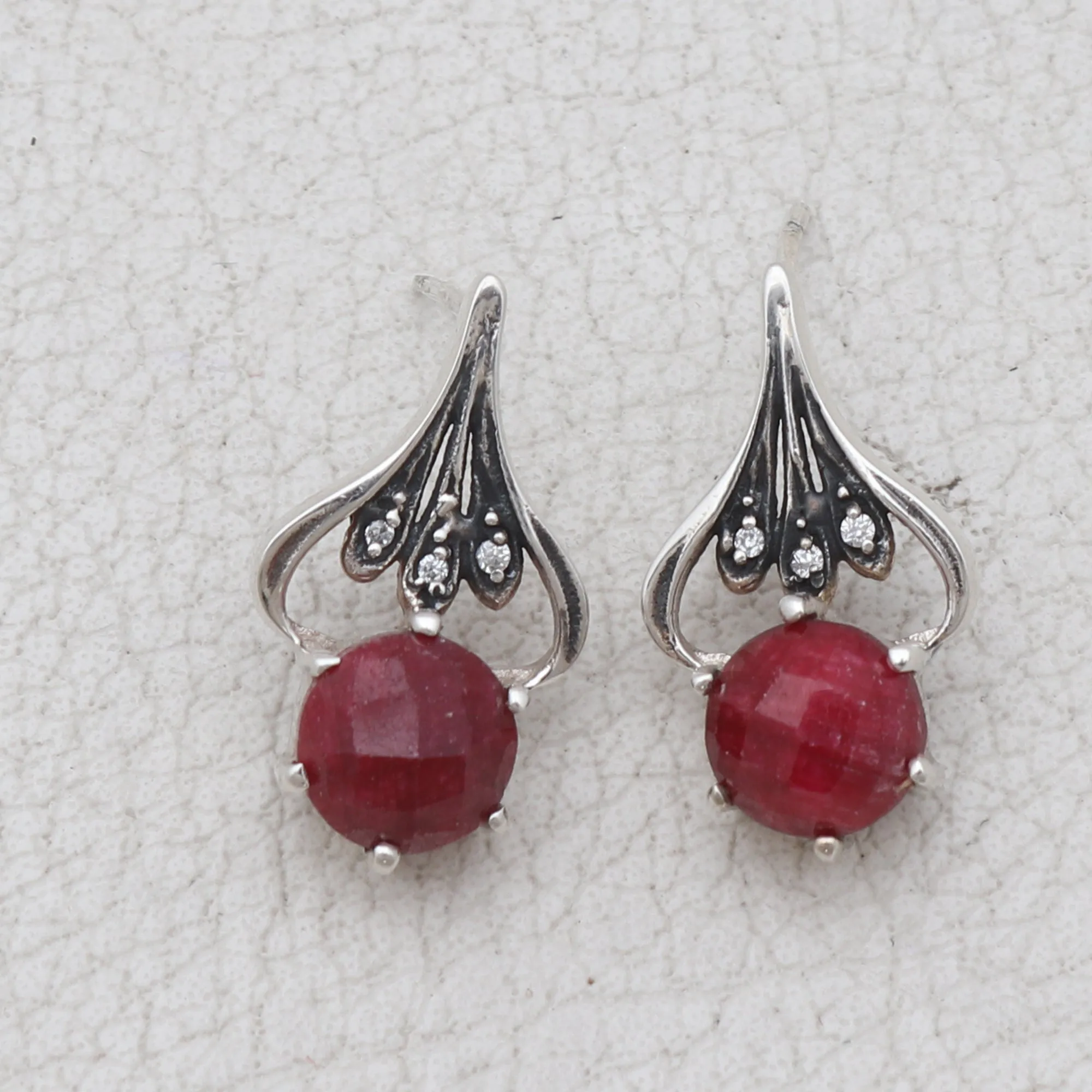 Natural Red Jasper Coral Silver Stud's