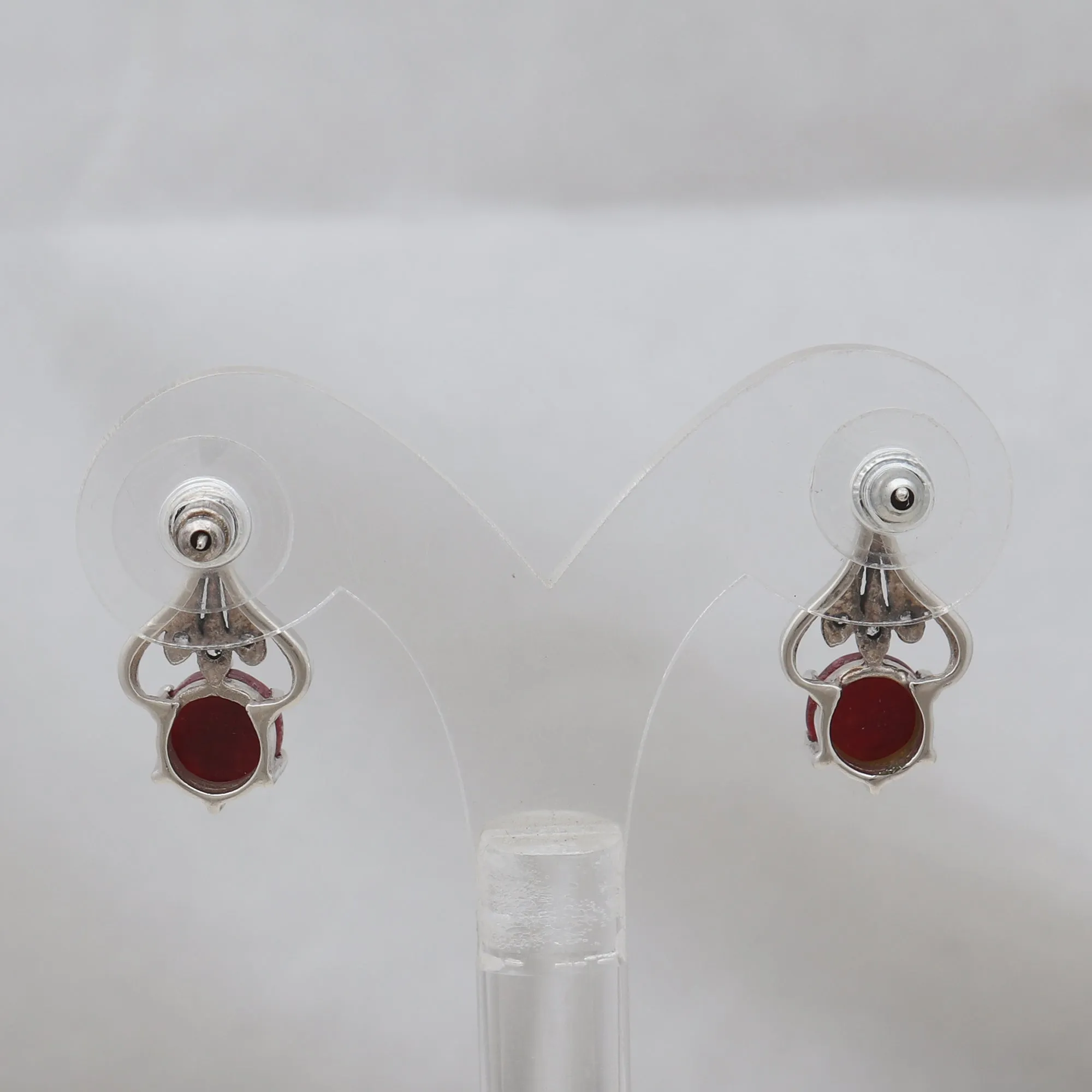 Natural Red Jasper Coral Silver Stud's