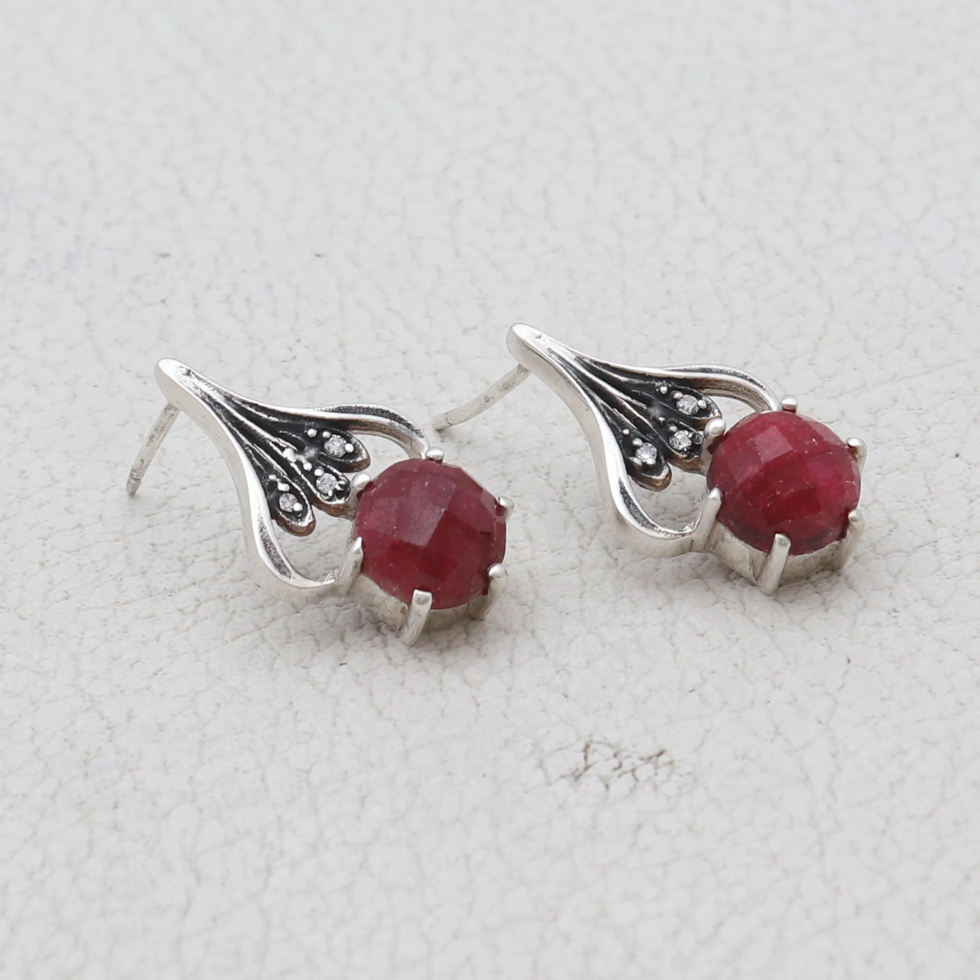 Natural Red Jasper Coral Silver Stud's