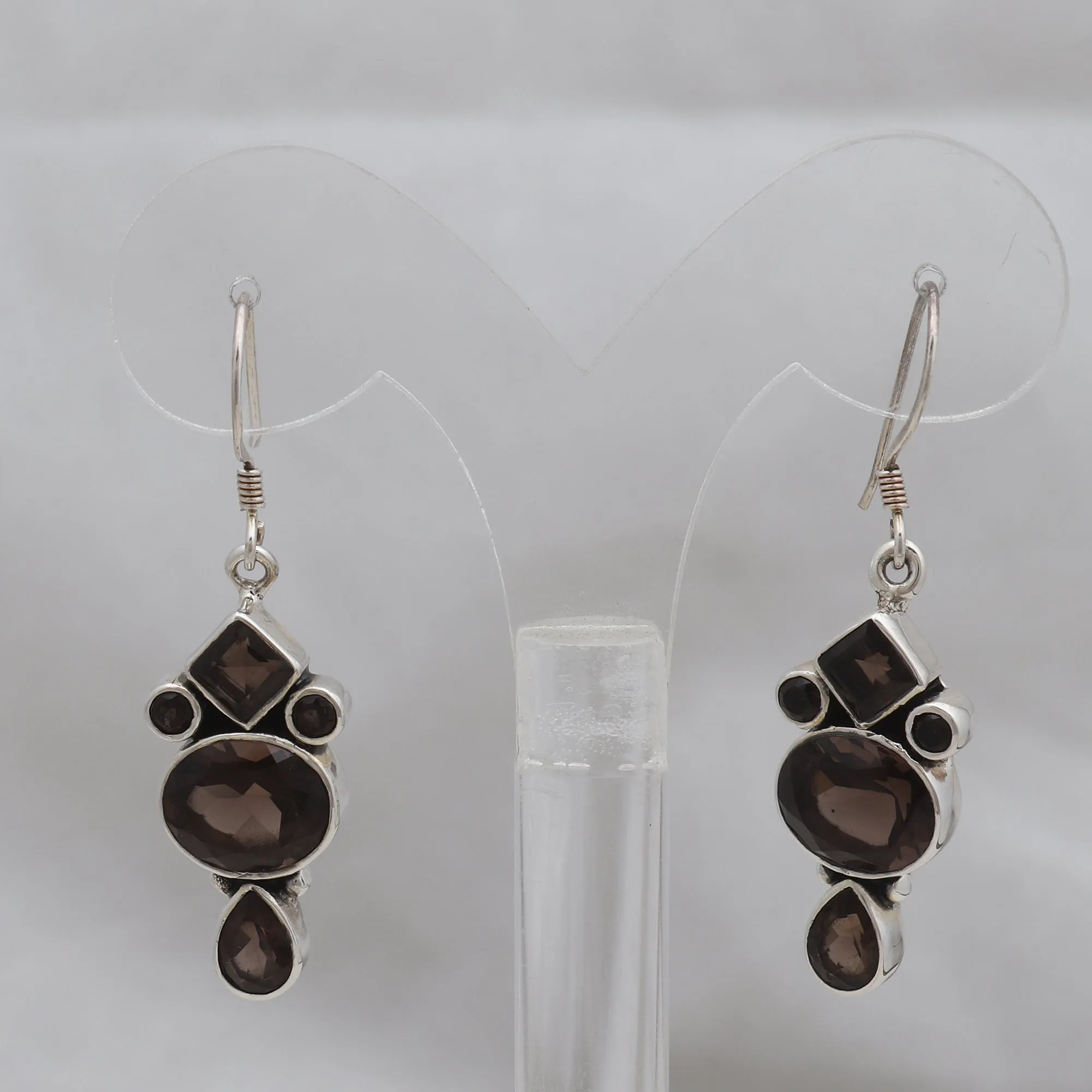 Natural Smoky Quartz Silver Earrings