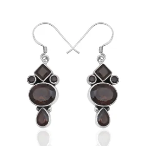 Natural Smoky Quartz Silver Earrings