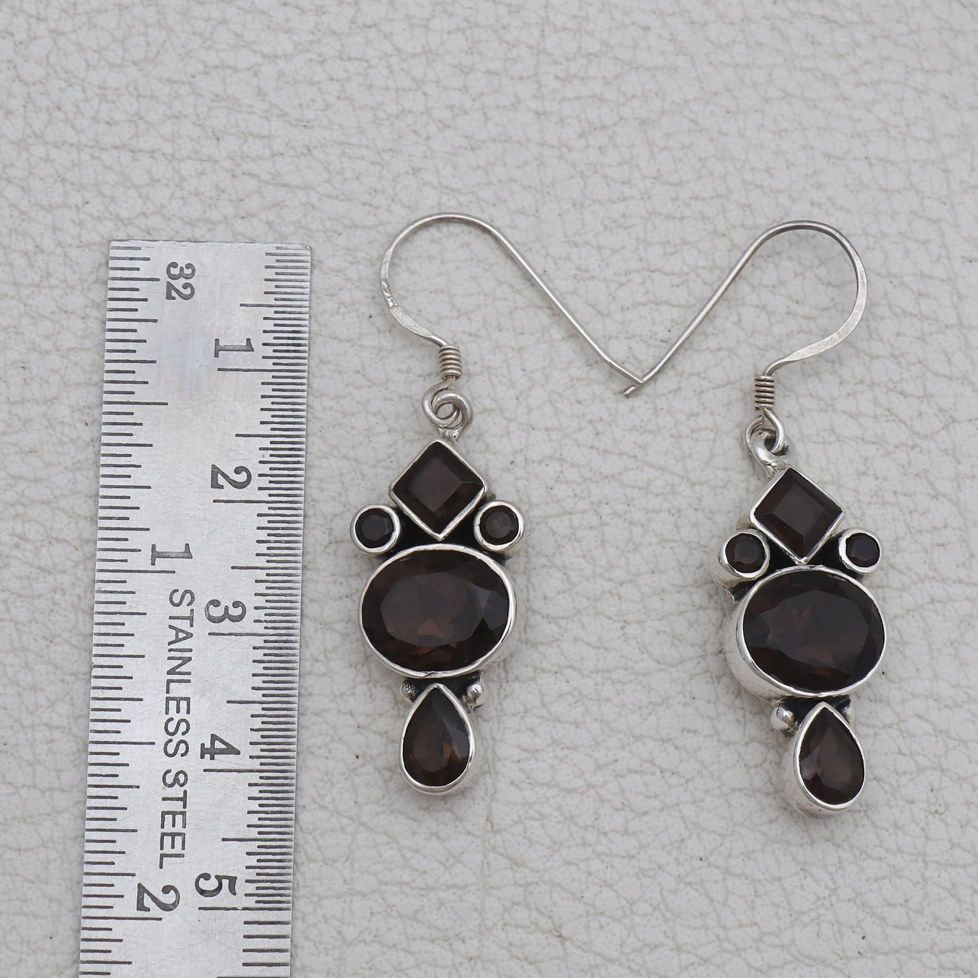 Natural Smoky Quartz Silver Earrings
