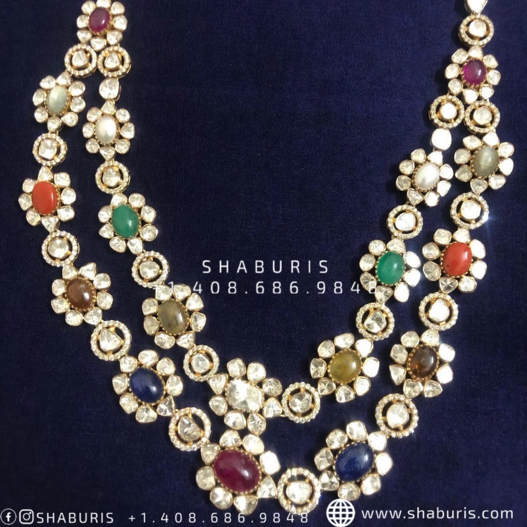 Navaratan Necklace,South Indian jewelry,Indian Jewelry,Mango Mala,indian jewelry online,latest indian jewellery - NIHIRA-SHABURIS