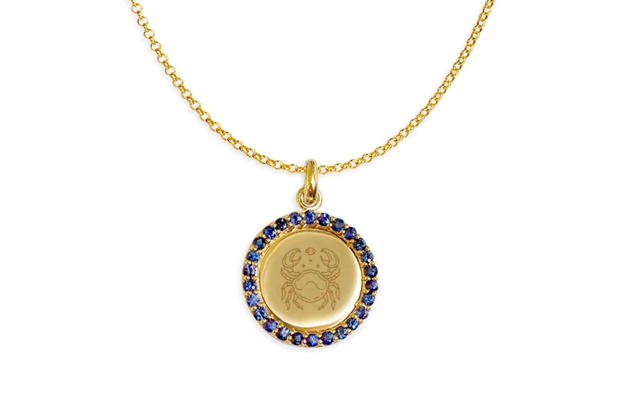 Necklace 14kt Gold Zodiac Medal & Gemstones