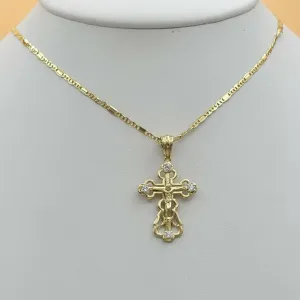 Necklaces - 14K Gold Plated. Crucifix Cross Pendant & Chain.