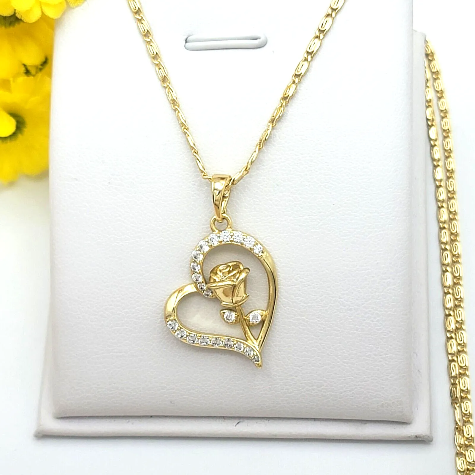 Necklaces - 14K Gold Plated. Rose Flower Heart.