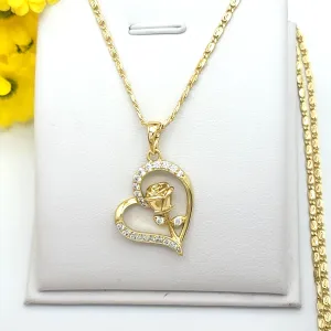 Necklaces - 14K Gold Plated. Rose Flower Heart.
