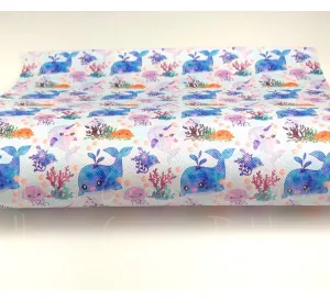 Ocean Creatures Watercolor Faux Leather Sheet USDR