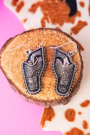 O.K. Corral Pistol Silvertone Earrings