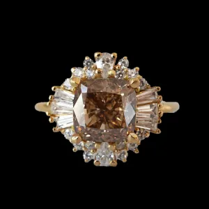 One Of A Kind: Champagne Diamond Ballerina Ring in 14K and 18K Gold, 2.03ct