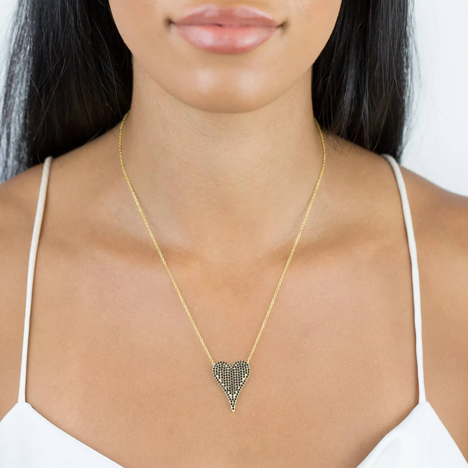 Onyx CZ Heart Necklace