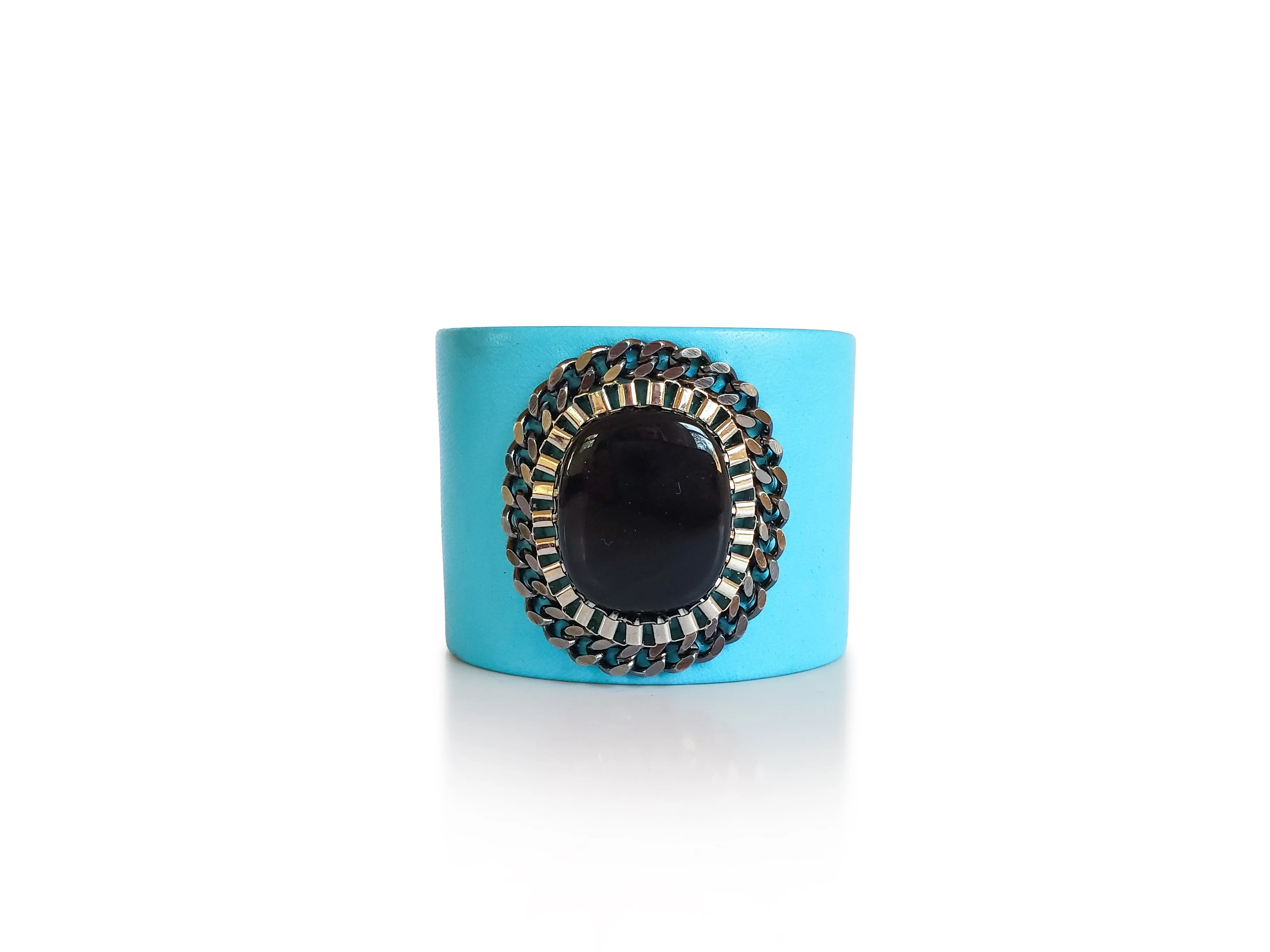 Onyx Full Moon Turquoise Leather Cuff
