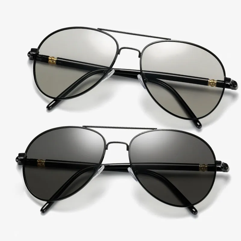 OOLVS Aviator Polarized Sunglasses Photochromic Lens Metal Frame UV Protection Night Vision Driving Sunglasses MS149-2N/3N