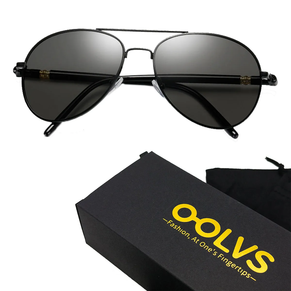 OOLVS Aviator Polarized Sunglasses Photochromic Lens Metal Frame UV Protection Night Vision Driving Sunglasses MS149-2N/3N