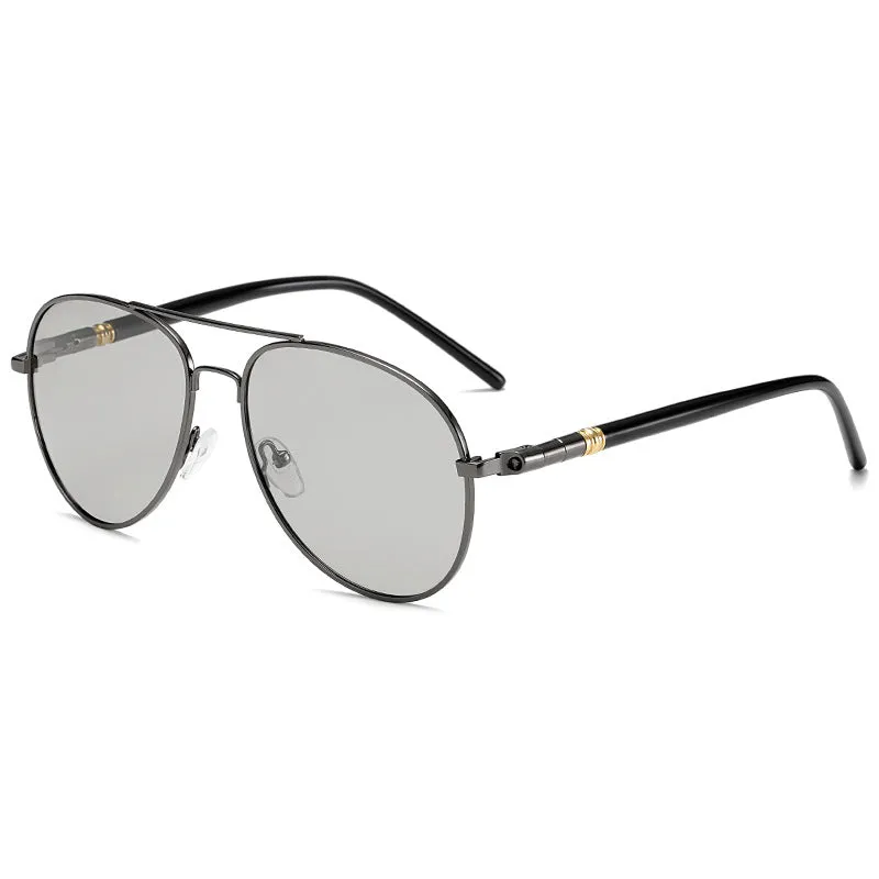OOLVS Aviator Polarized Sunglasses Photochromic Lens Metal Frame UV Protection Night Vision Driving Sunglasses MS149-2N/3N