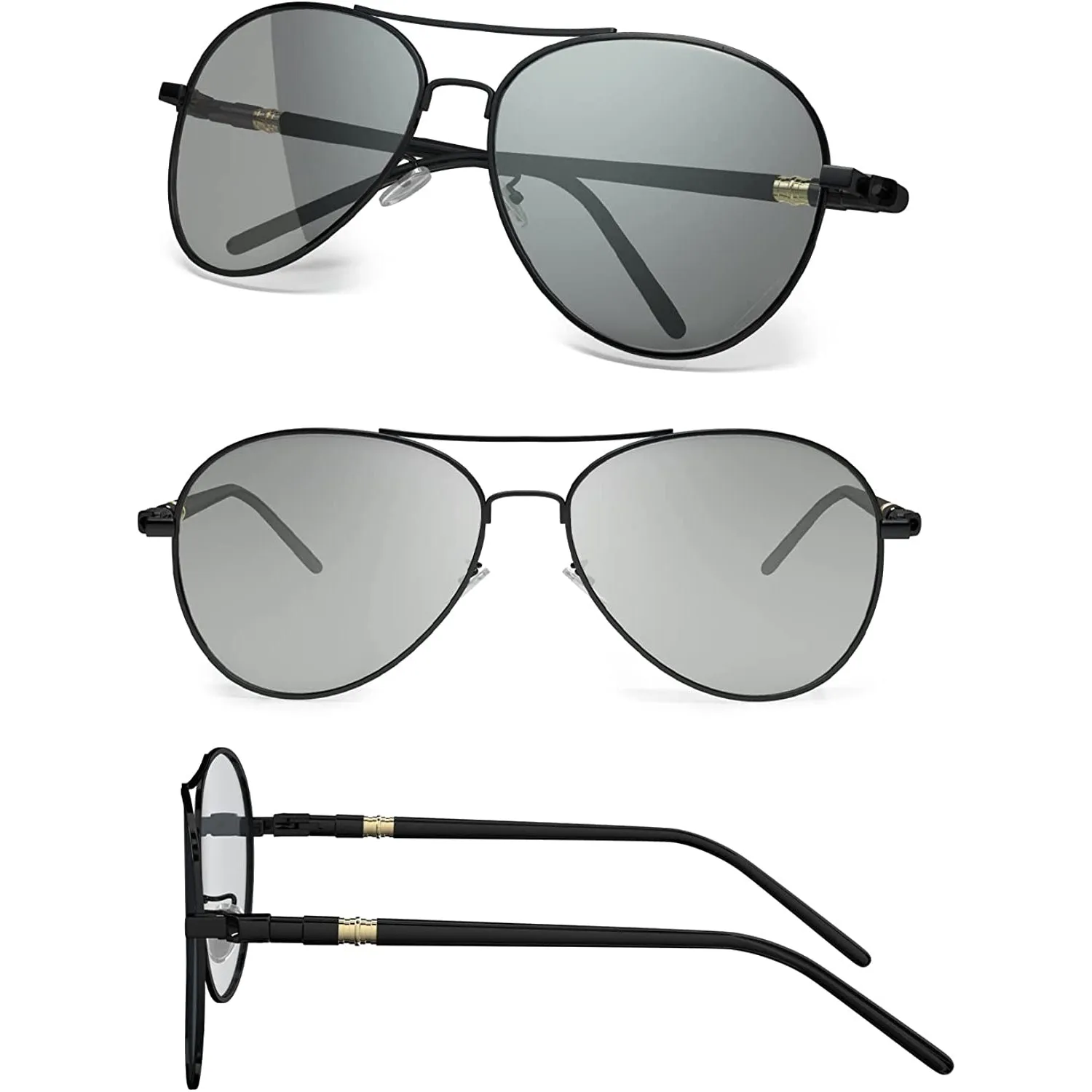 OOLVS Aviator Polarized Sunglasses Photochromic Lens Metal Frame UV Protection Night Vision Driving Sunglasses MS149-2N/3N